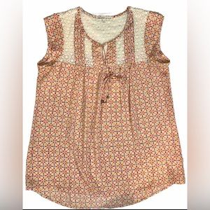 Daniel Rain Cap Sleeve Colorful Pattern With Lace And Front Tie Size M Pre-owned